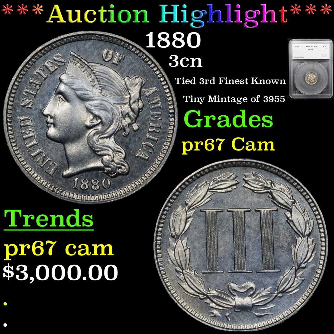 *Highlight* 1880 3cn Graded pr67 Cam (1 of 5)