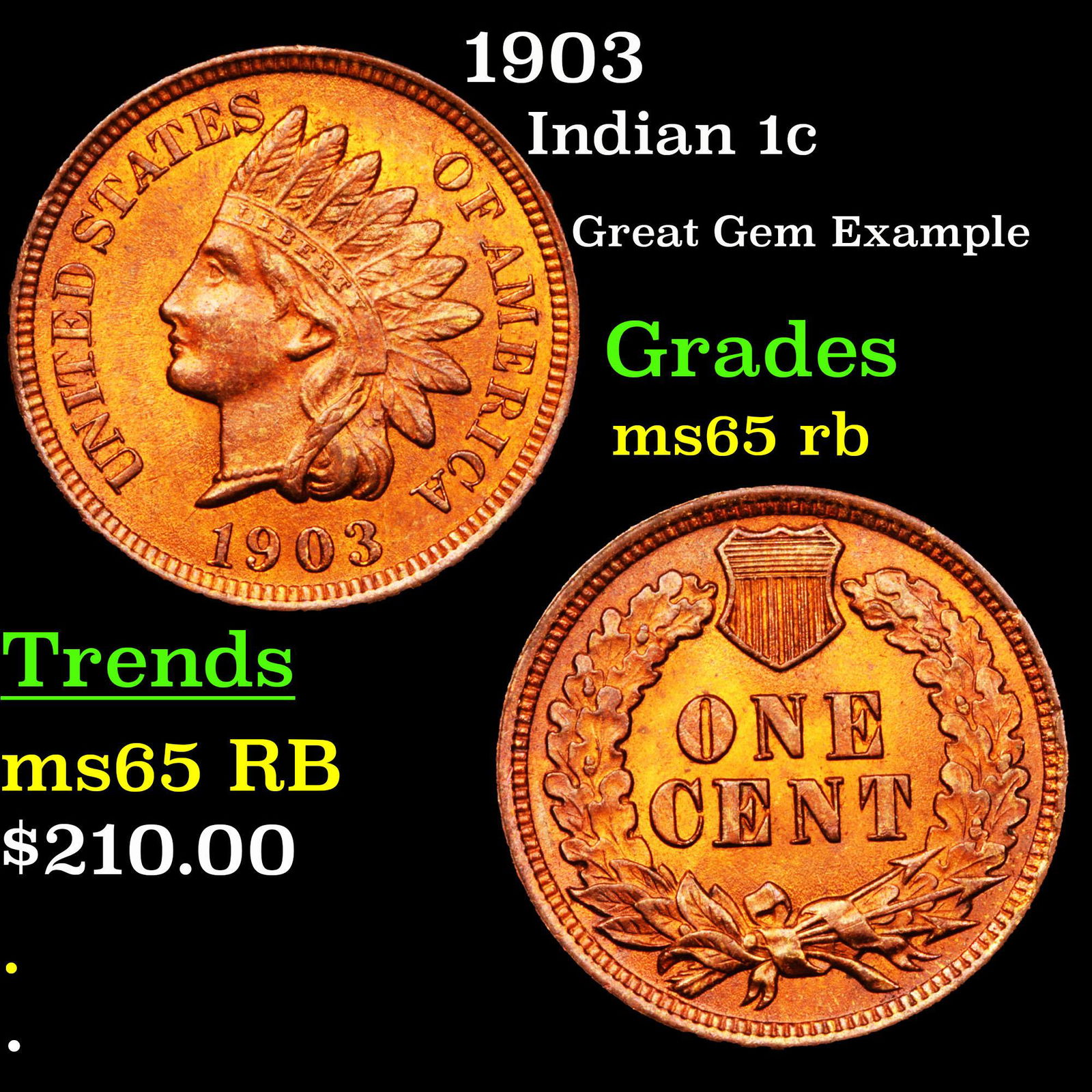 1903 Indian 1c Grades GEM Unc RB (1 of 3)