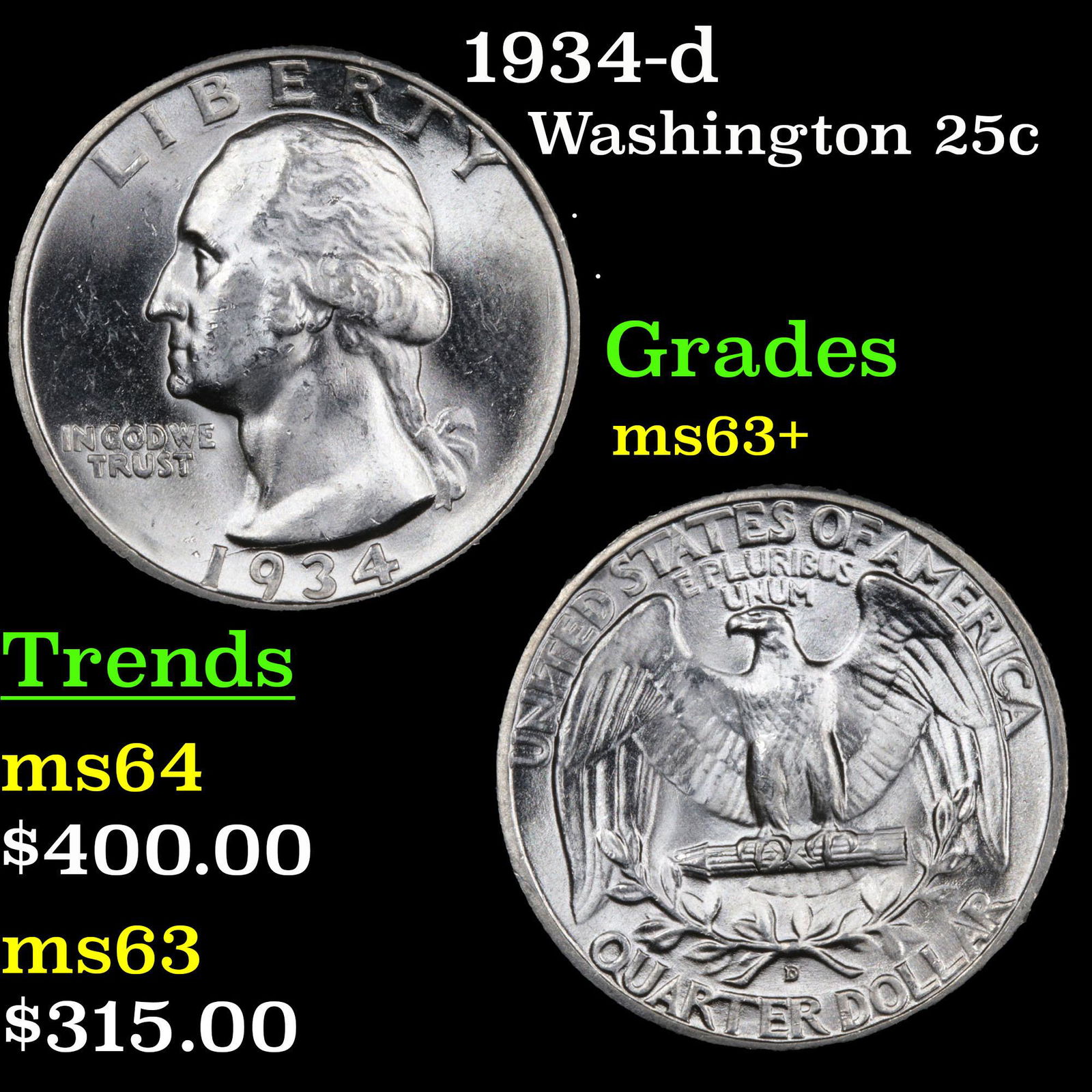 1934-d Washington 25c Grades Select+ Unc (1 of 3)