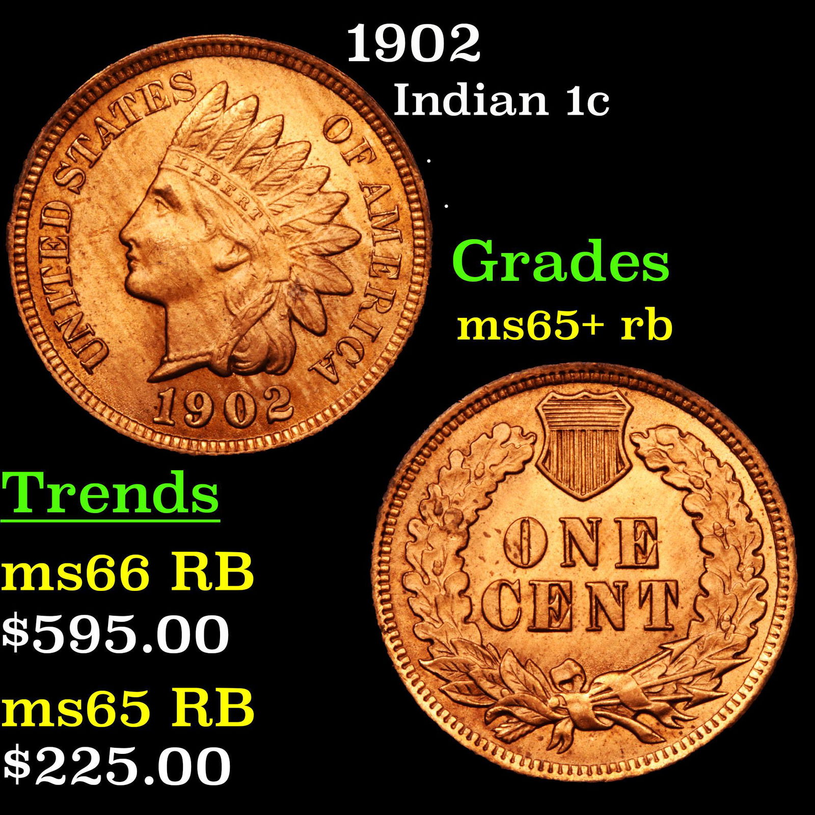 1902 Indian 1c Grades Gem+ Unc RB (1 of 3)