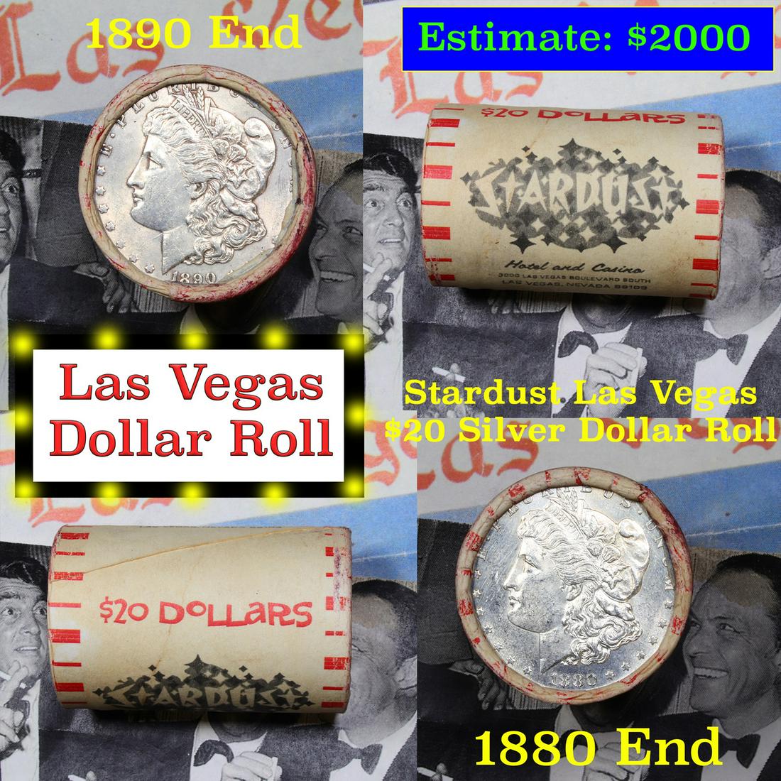 ***Auction Highlight*** Full Morgan/Peace Stardust: ***Auction Highlight*** Full Morgan/Peace Stardust Hotel silver $1 roll $20, 1880 & 1890 end. This roll is held in an old casino wrapper from the Stardust Hotel and Casino in Las Vegas. This roll cont