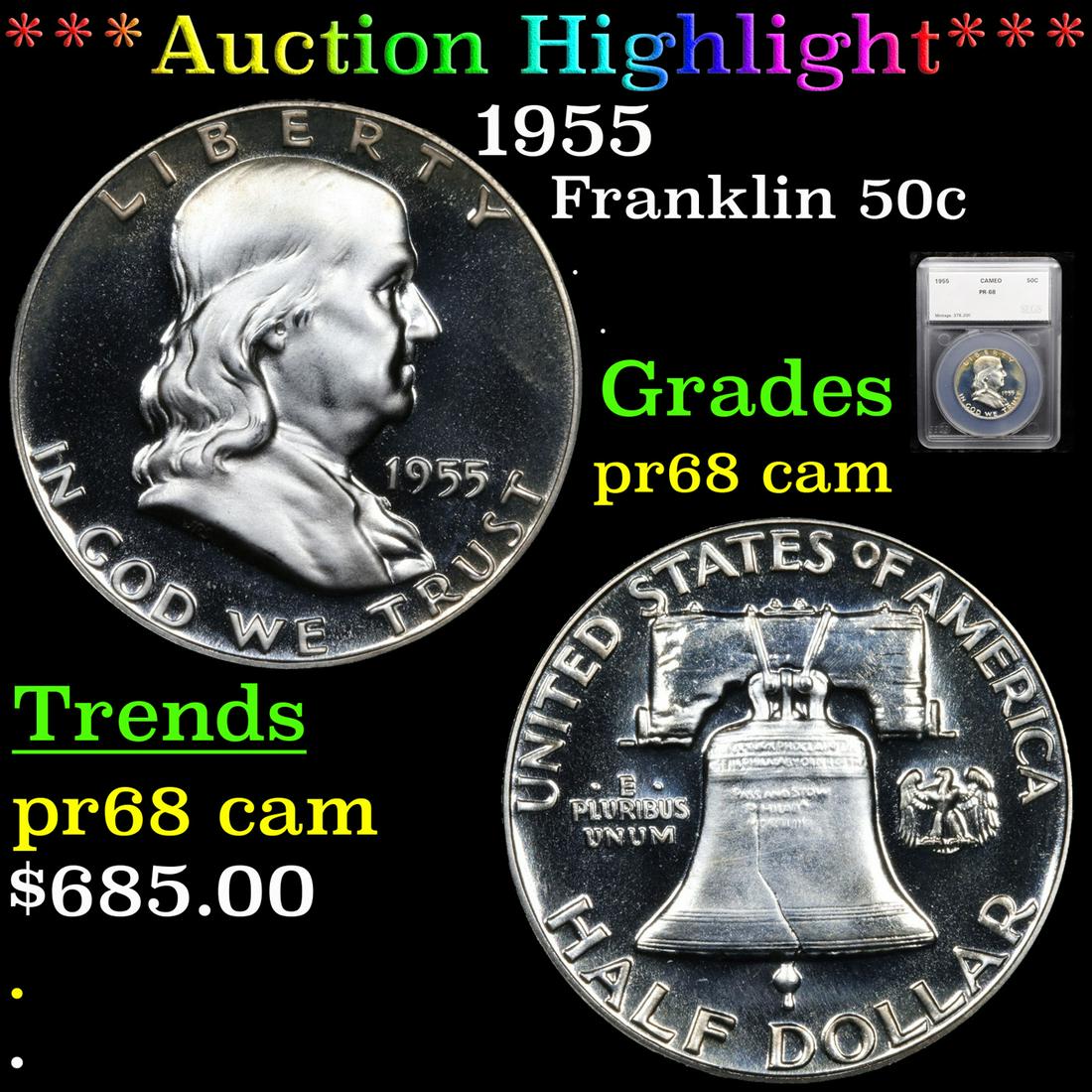 *Highlight* 1955 Franklin 50c Graded pr68 cam (1 of 5)