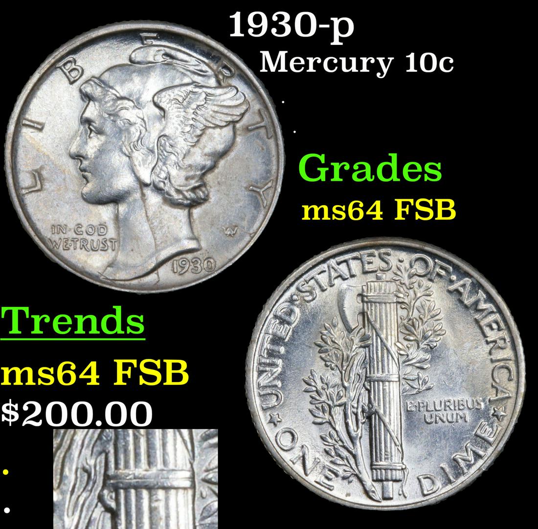 1930-p Mercury 10c Grades Choice Unc FSB (1 of 5)