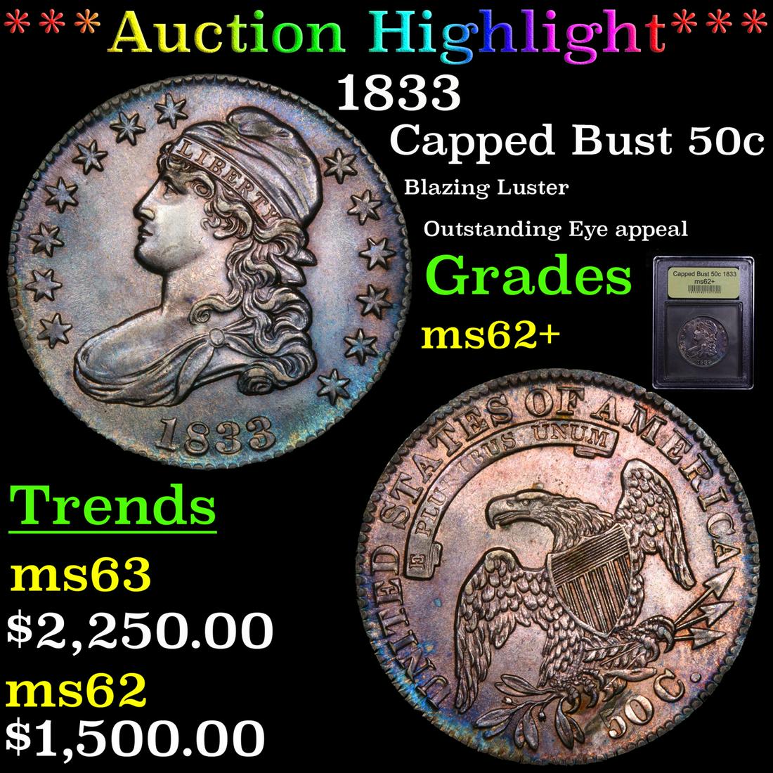 *Highlight* 1833 Capped Bust 50c Graded Select Unc (1 of 5)