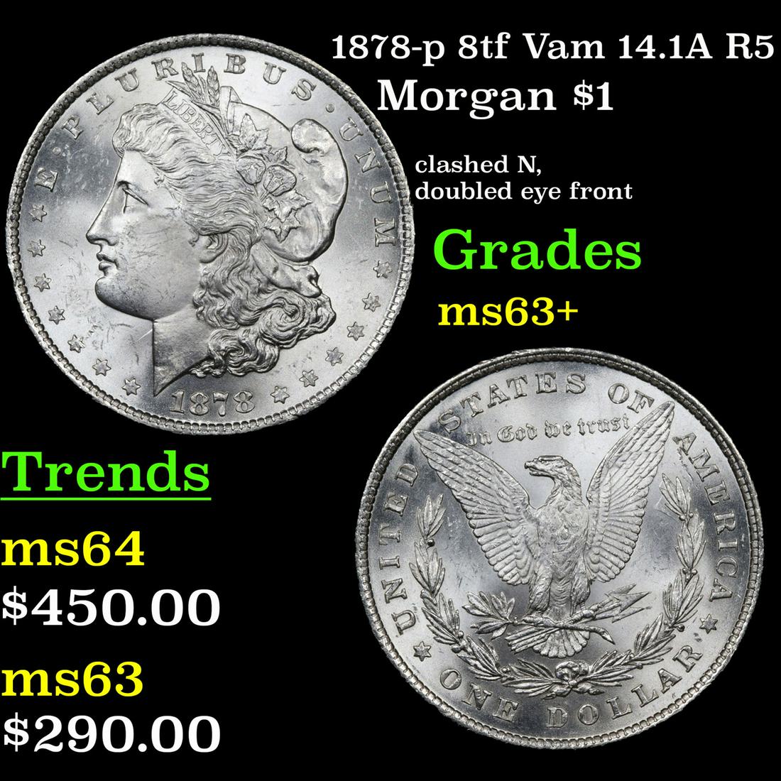 1878-p 8tf Vam 14.1A R5 Morgan $1 Grades Select+ Unc (1 of 3)