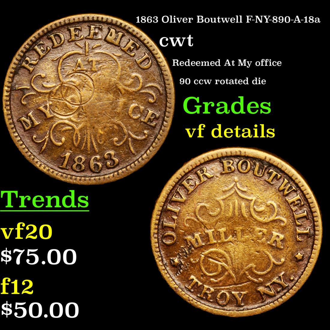 1863 Oliver Boutwell F-NY-890-A-18a cwt Grades vf (1 of 3)