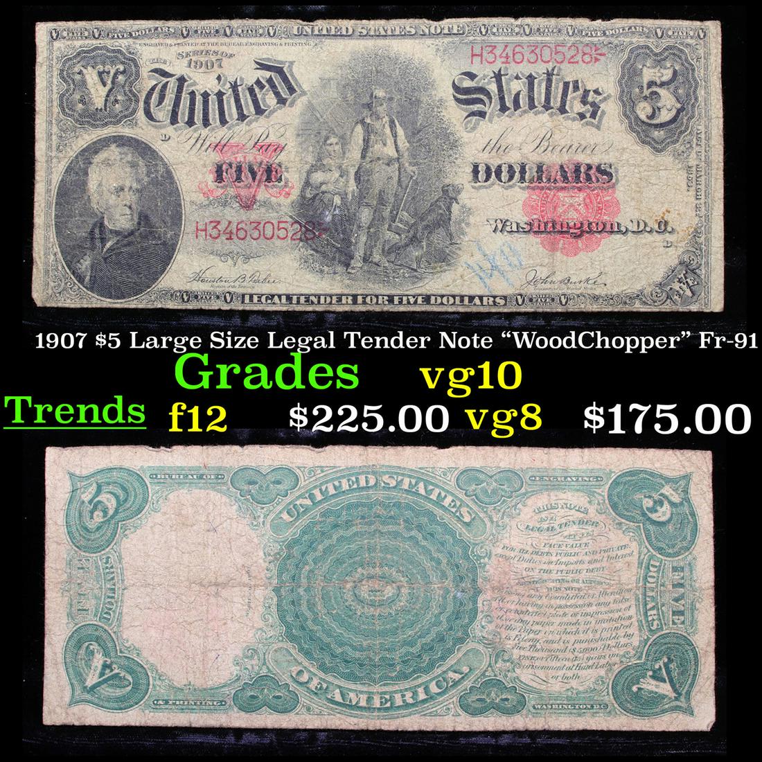 1907 $5 Large Size Legal Tender Note "WoodChopper" (1 of 3)
