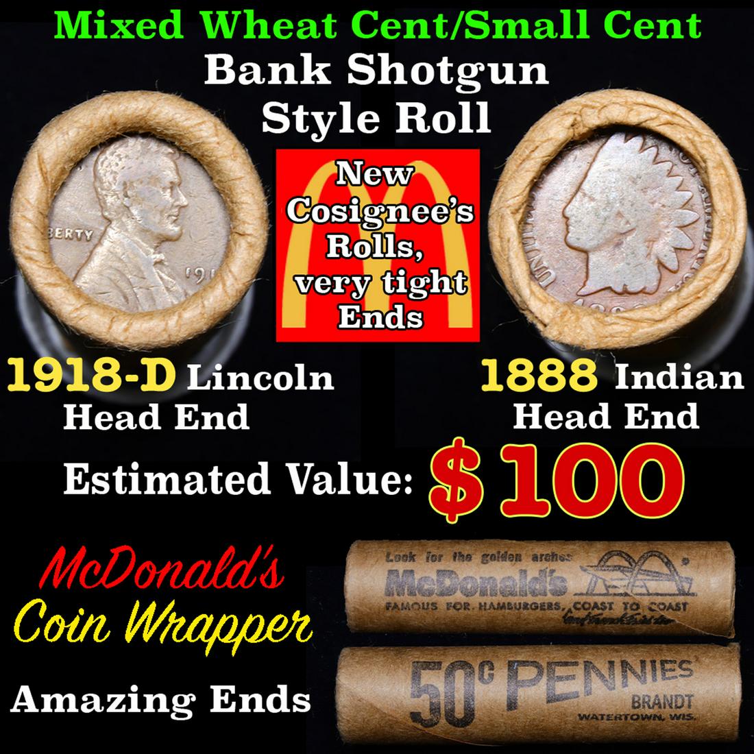 Mixed small cents 1c orig shotgun roll, 1918-d Wheat (1 of 5)