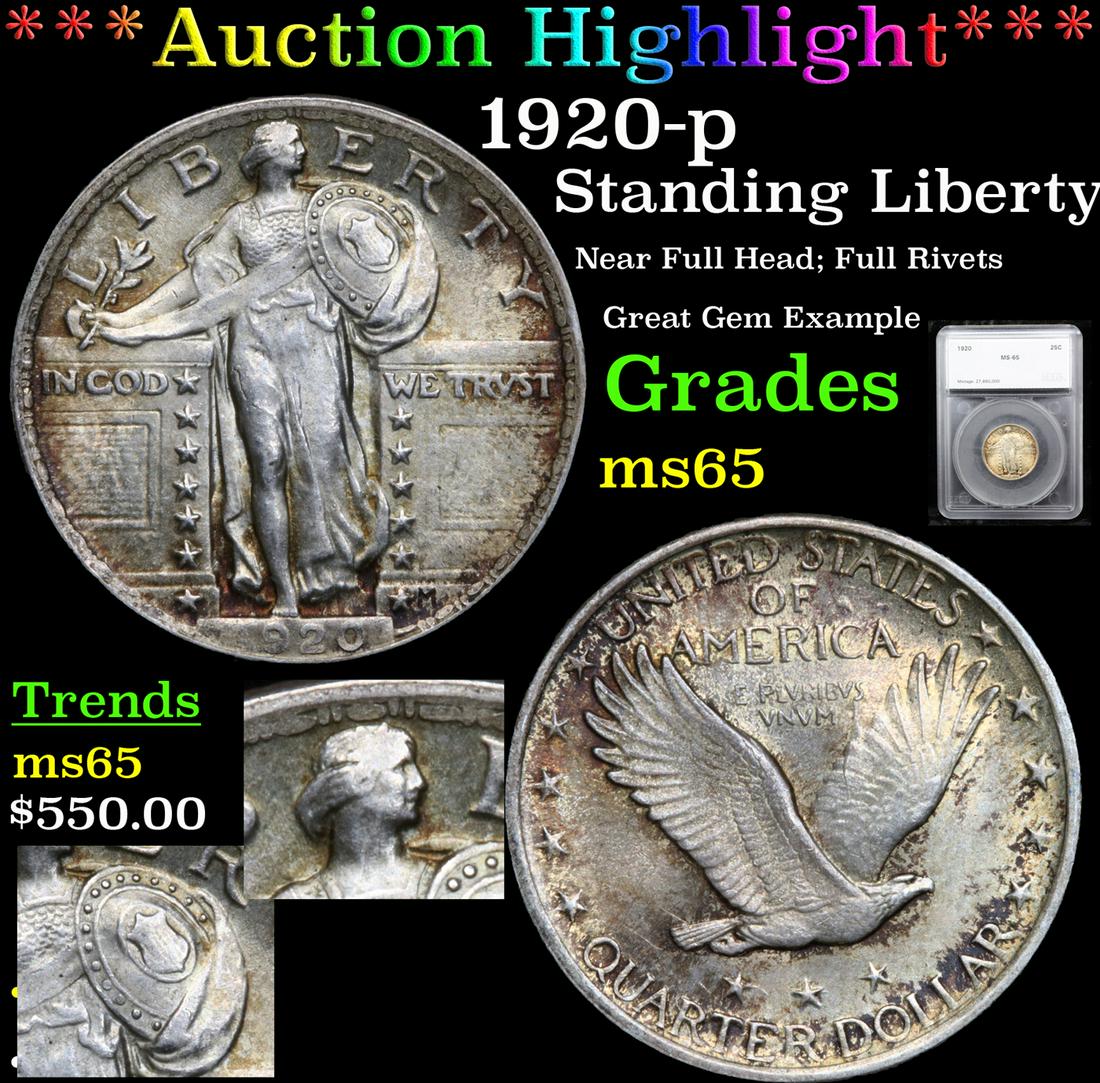 ***Auction Highlight*** 1920-p Standing Liberty Quarter (1 of 7)