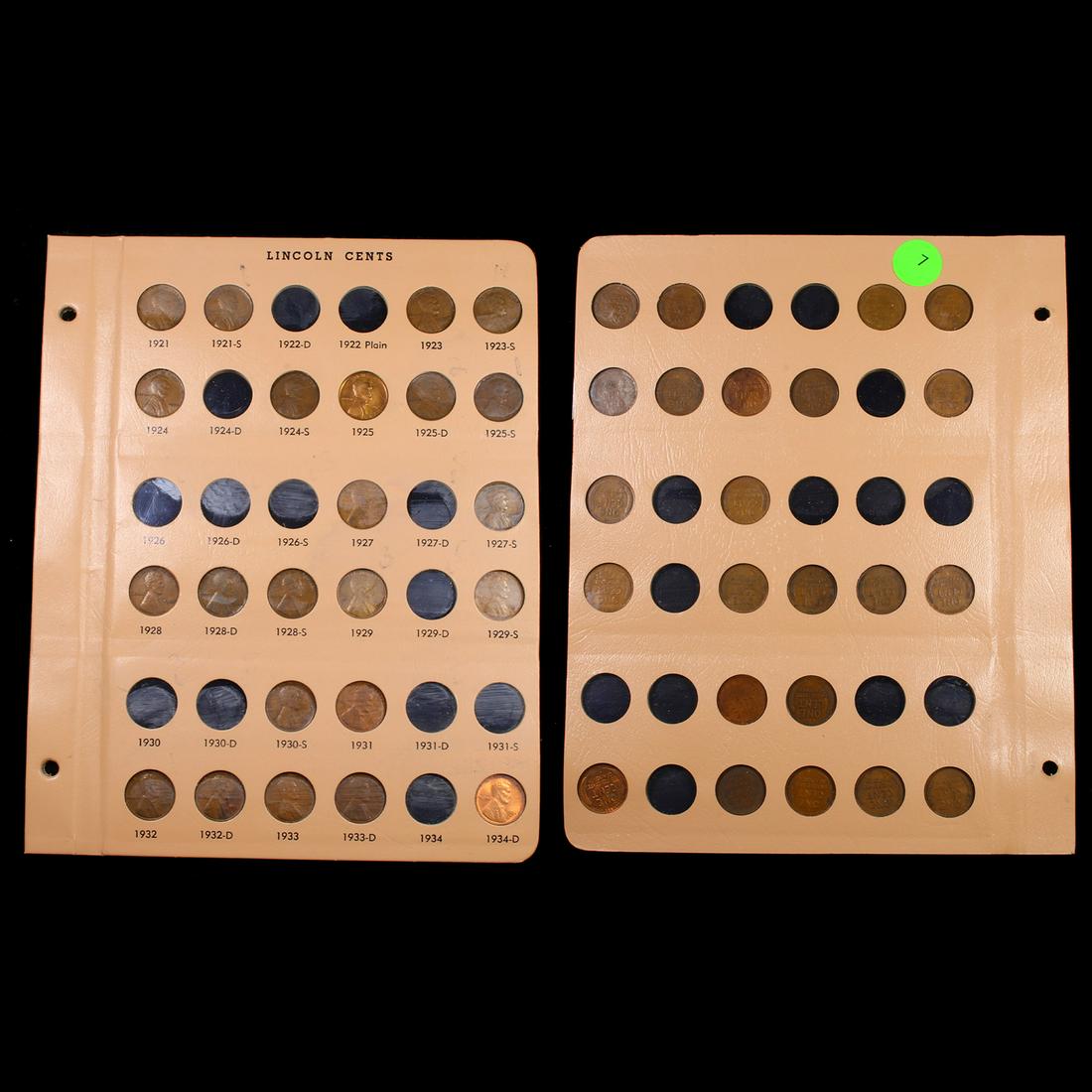 Partial Lincoln Cent Page 1921-1934 23 coins (1 of 2)
