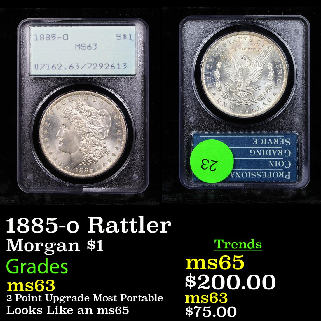 1885-o Rattler Morgan $1 Graded ms63 (1 of 5)