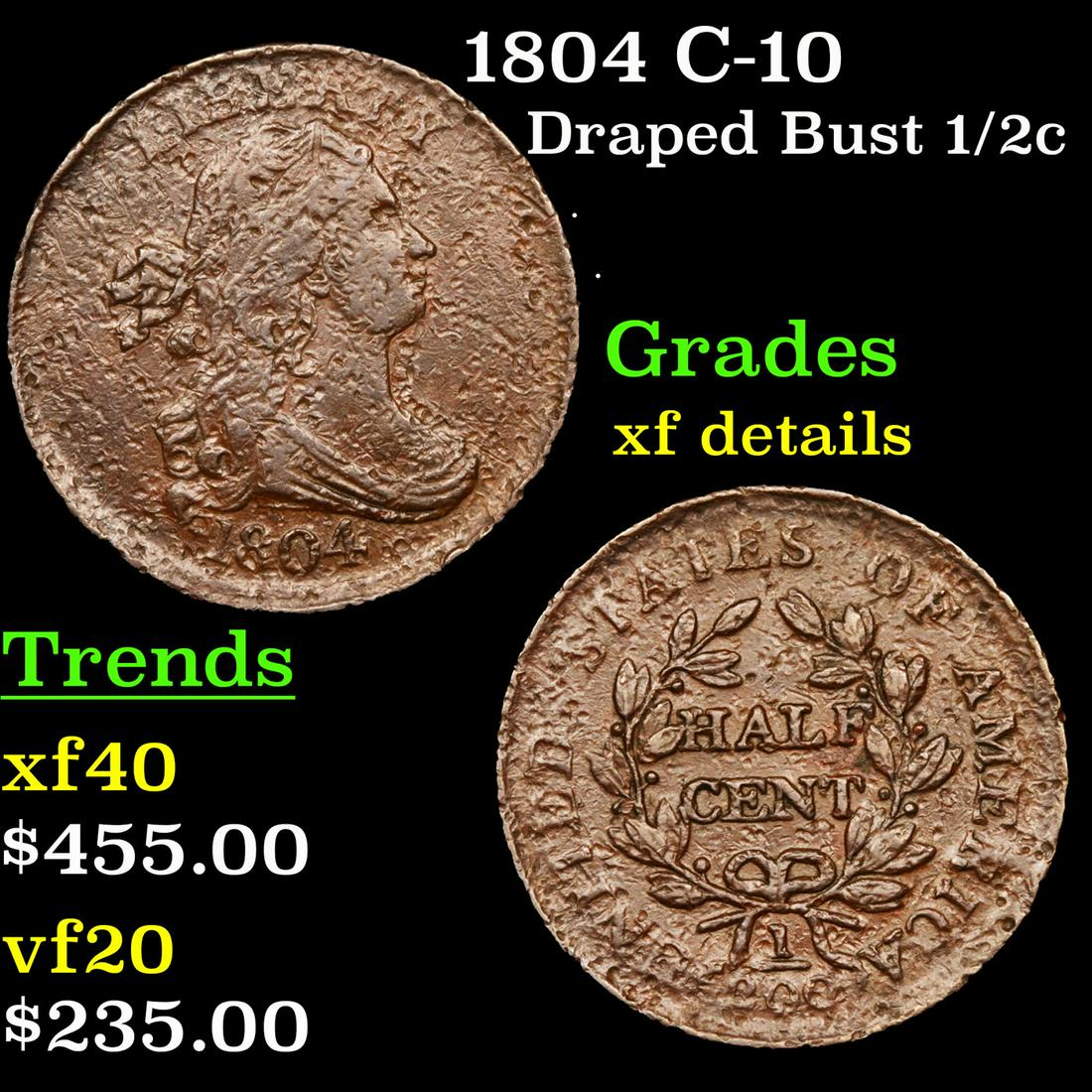 1804 C-10 Draped Bust 1/2c Grades xf details (1 of 3)