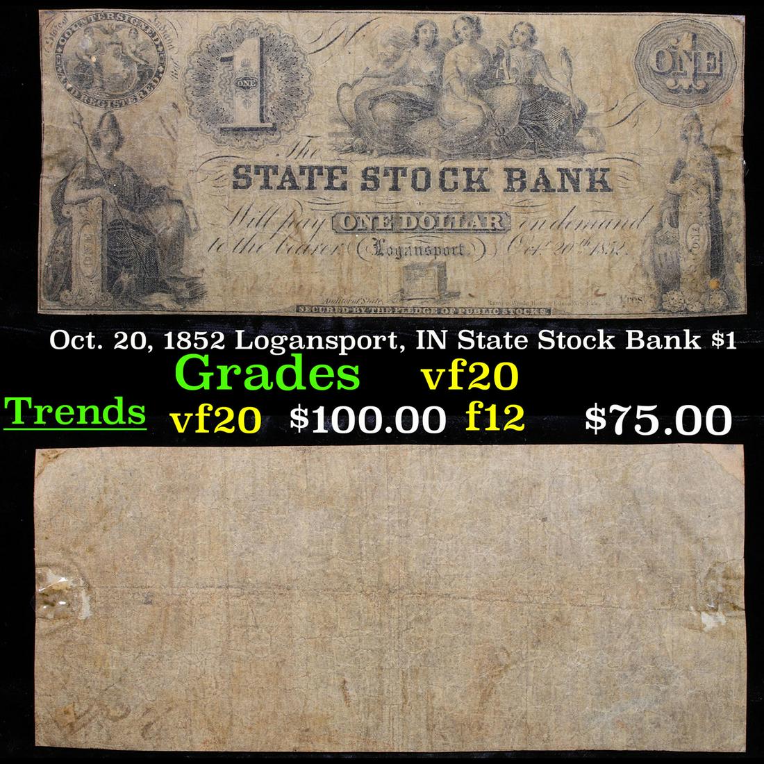 Oct. 20, 1852 Logansport, IN State Stock Bank $1 (1 of 3)