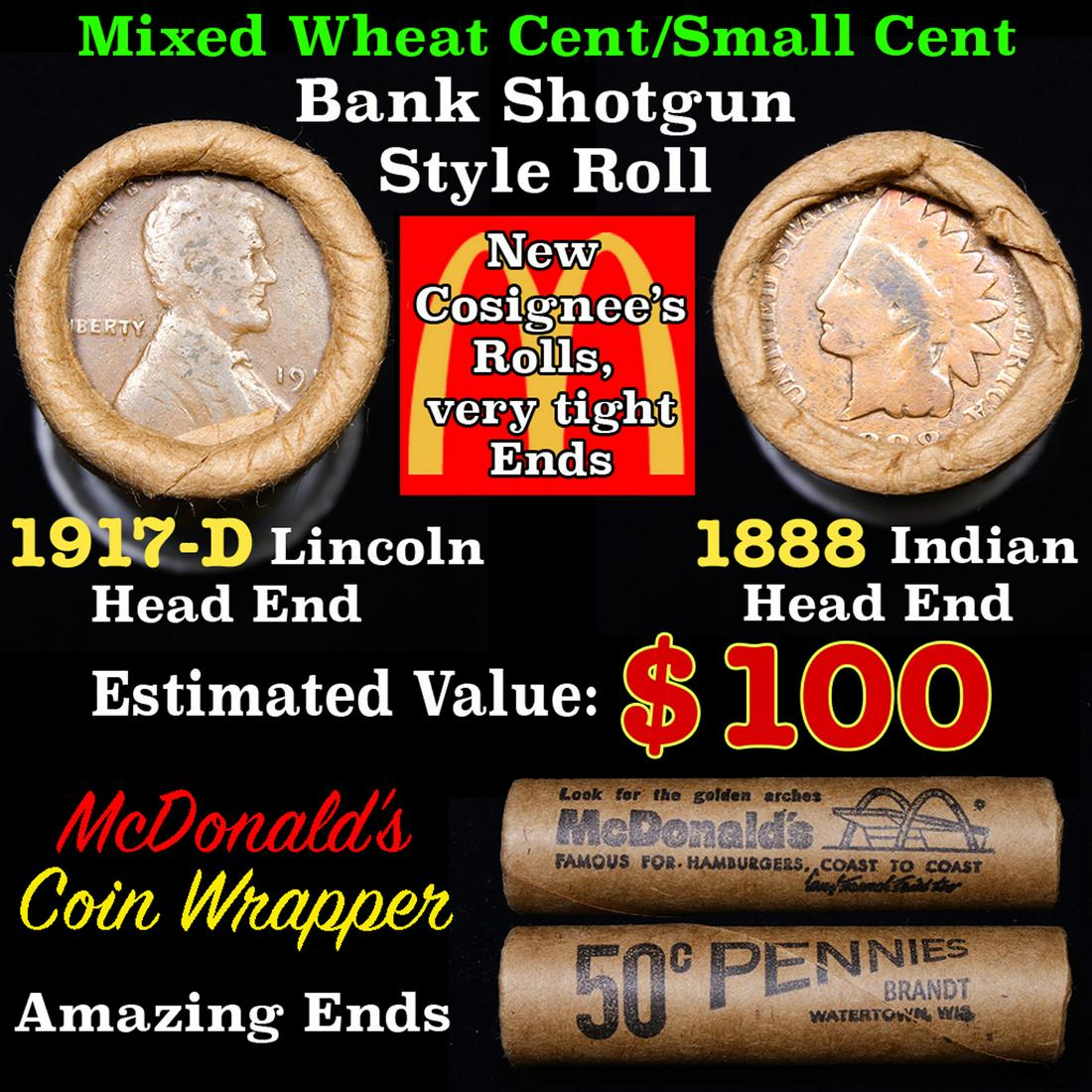 Mixed small cents 1c orig shotgun roll, 1917-d Wheat (1 of 5)