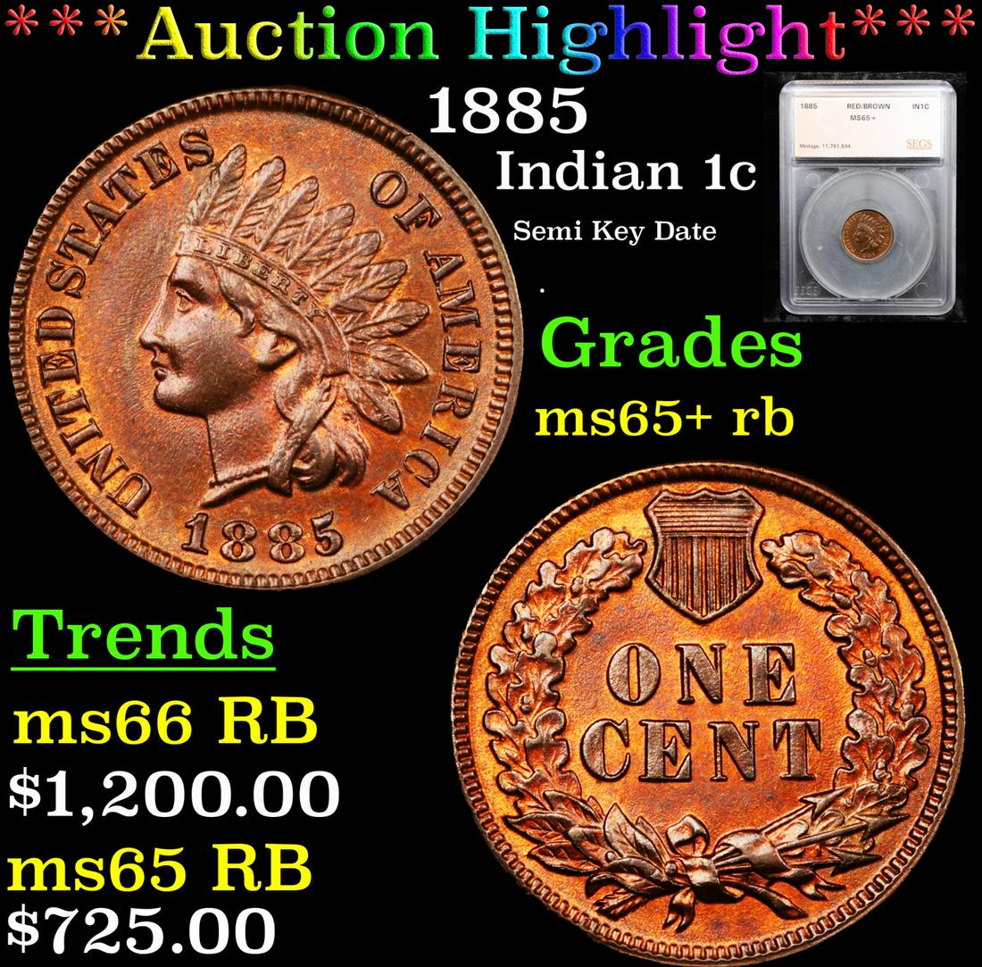 *Highlight* 1885 Indian 1c Graded ms65+ rb (1 of 5)