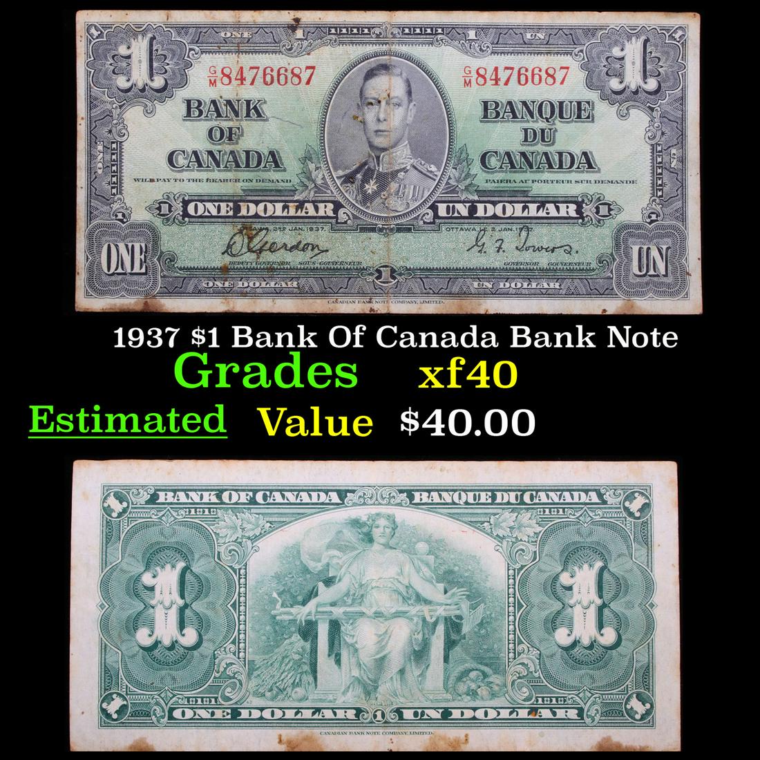 1937 $1 Bank Of Canada Bank Note xf (1 of 3)
