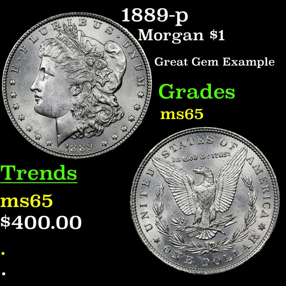 1889-p Morgan Dollar $1 Grades GEM Unc (1 of 3)