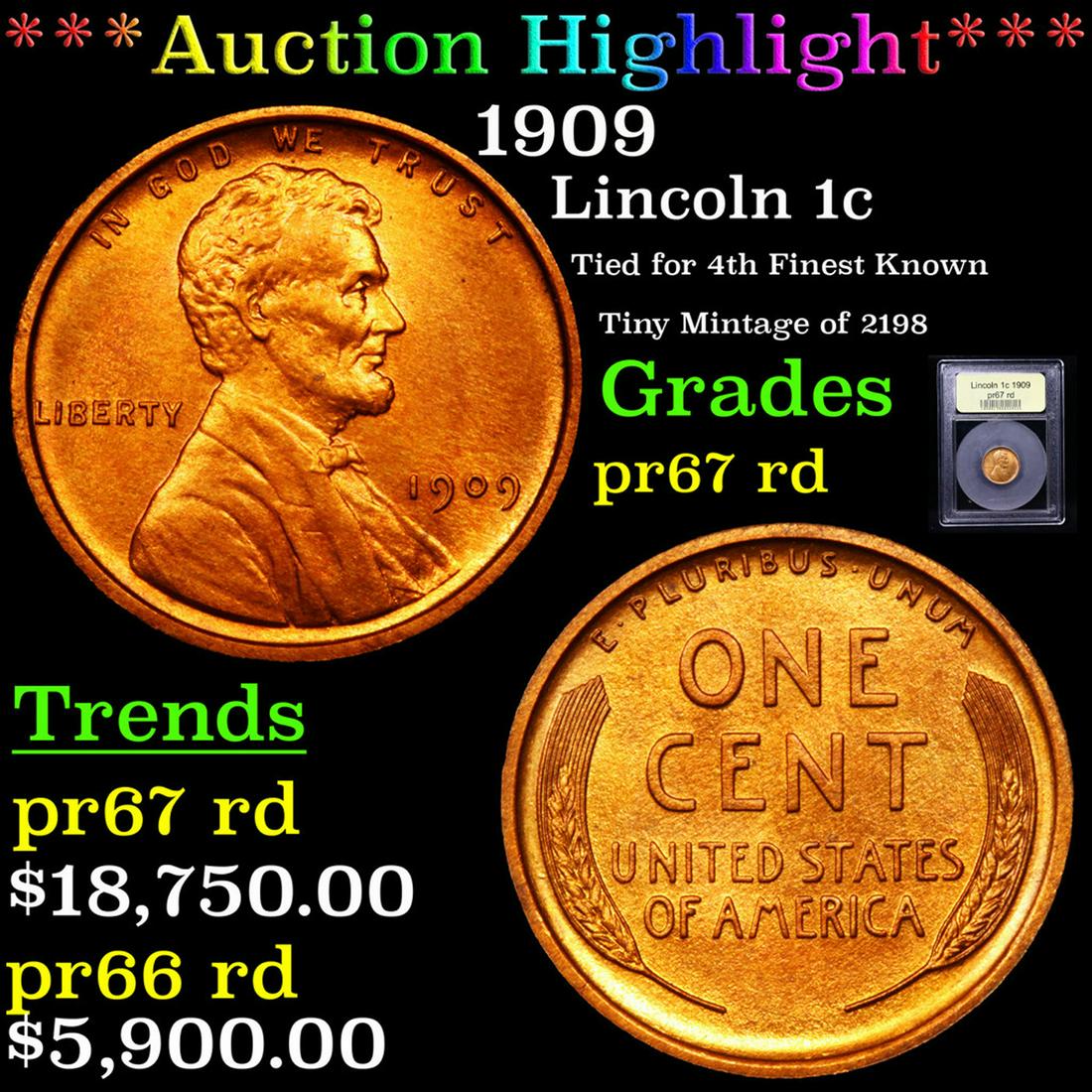 Proof ***Auction Highlight*** 1909 Lincoln Cent 1c (1 of 5)
