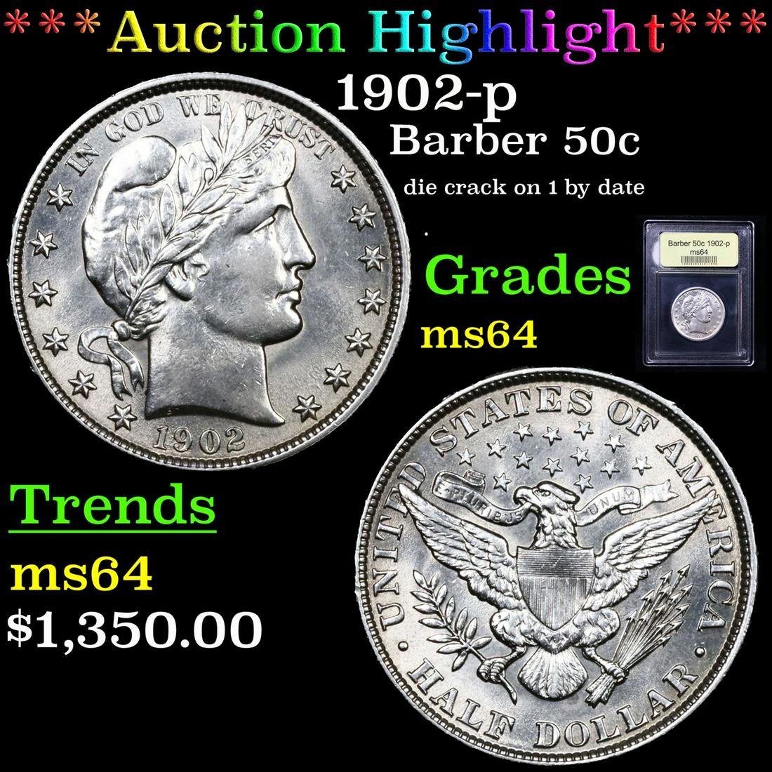 ***Auction Highlight*** 1902-p Barber Half Dollars 50c (1 of 5)