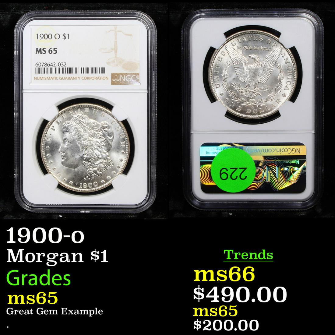 NGC 1900-o Morgan Dollar $1 Graded ms65 By NGC (1 of 3)