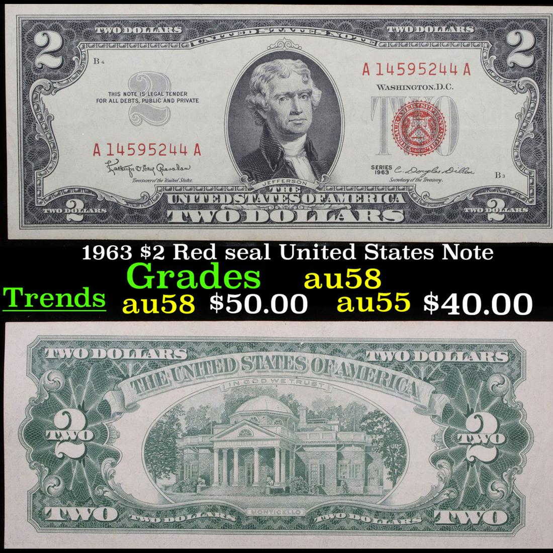 1963 $2 Red seal United States Note Choice AU/BU Slider (1 of 3)