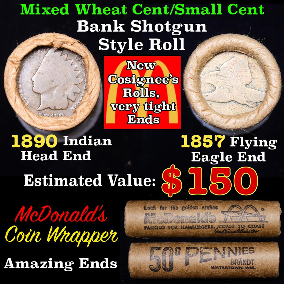 Mixed small cents 1c orig shotgun roll, 1857 Flying (1 of 5)