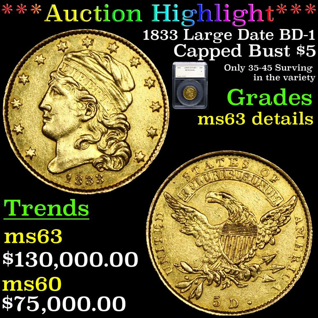 *HIGHLIGHT OF ENTIRE AUCTION* 1833 Large Date BD-1 Gold (1 of 7)
