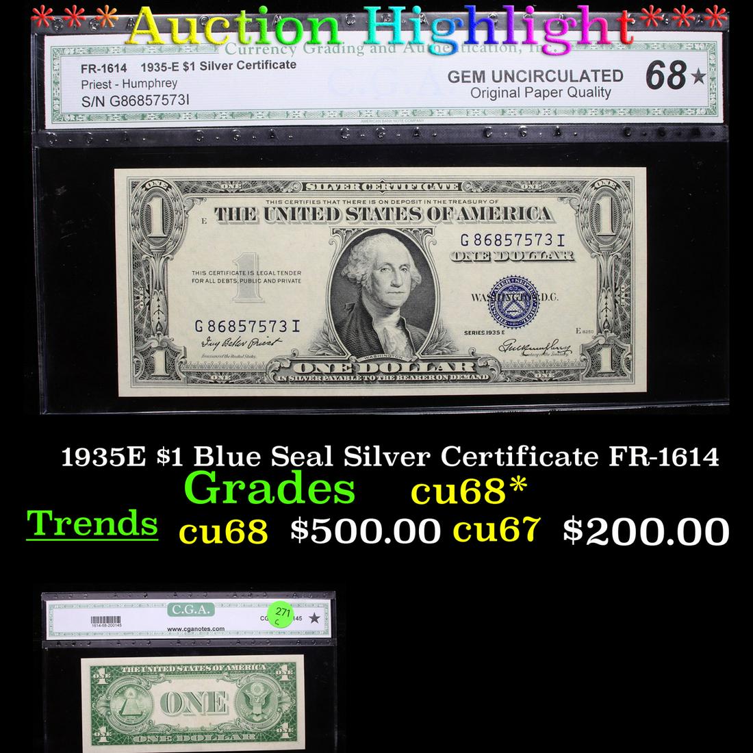 ***Auction Highlight*** 1935E $1 Blue Seal Silver (1 of 3)