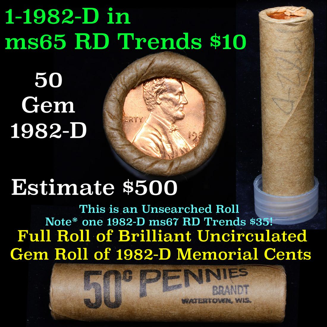 Shotgun Lincoln 1c roll, 1982-d 50 pcs Brandt Wrapper (1 of 5)