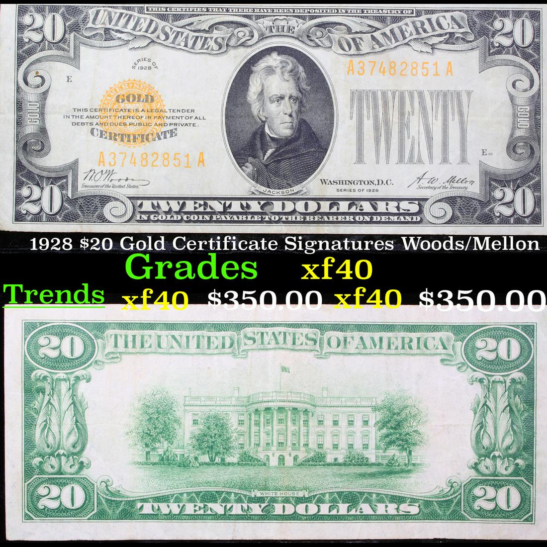 1928 $20 Gold Certificate Signatures Woods/Mellon (1 of 3)