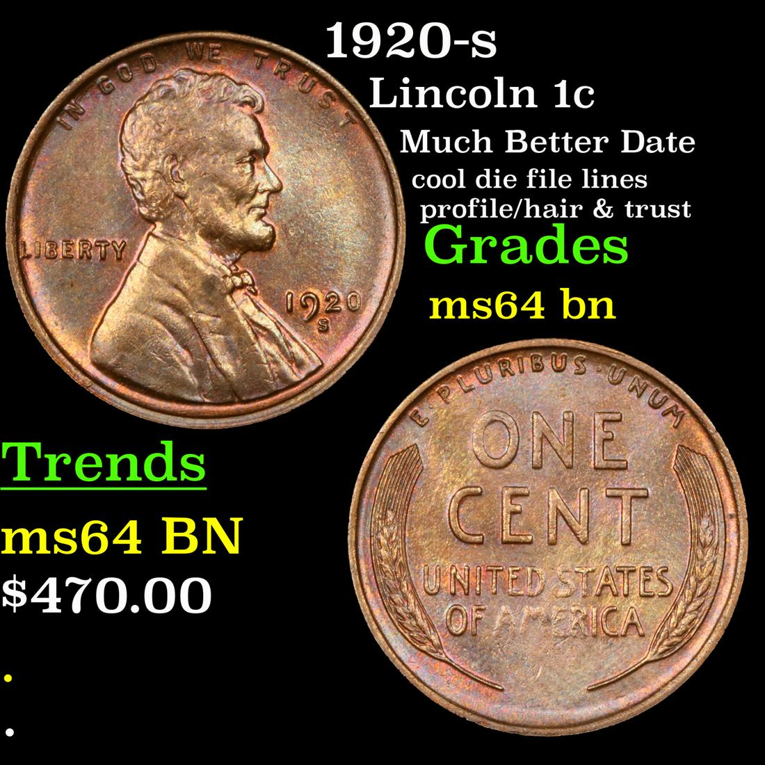 1920-s Lincoln Cent 1c Grades Choice Unc BN (1 of 3)