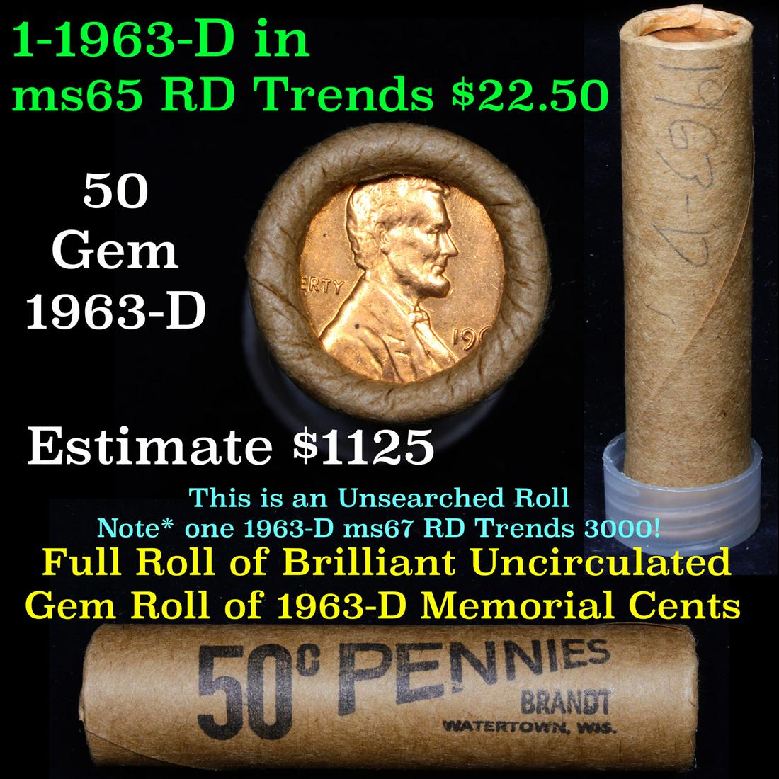 Shotgun Lincoln 1c roll, 1963-d 50 pcs Brandt Wrapper (1 of 5)