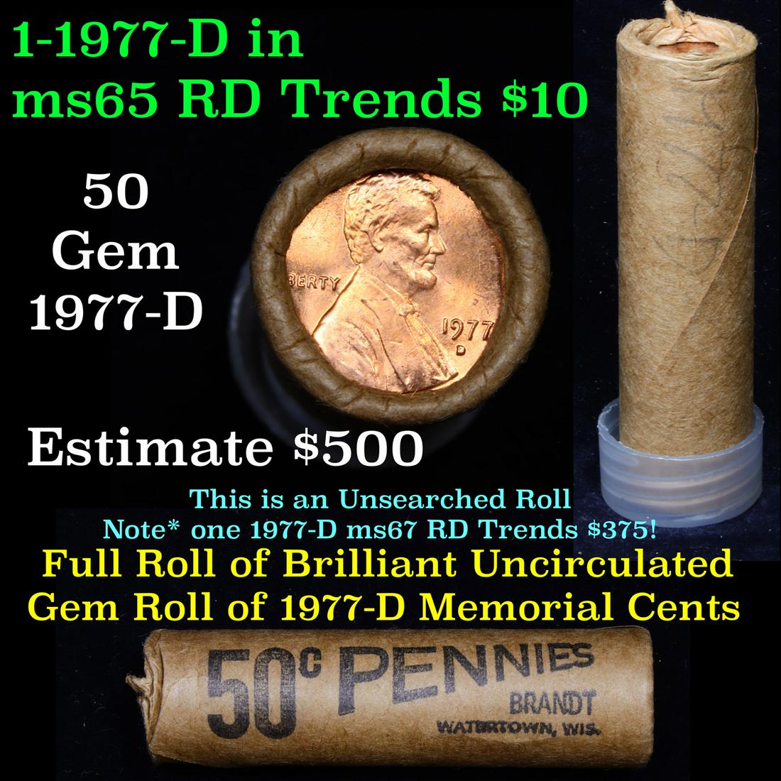 Shotgun Lincoln 1c roll, 1977-d 50 pcs Brandt Wrapper (1 of 5)