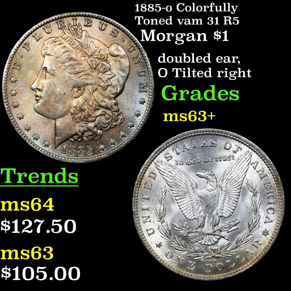 1885-o Colorfully Toned vam 31 R5 Morgan $1 Grades (1 of 3)