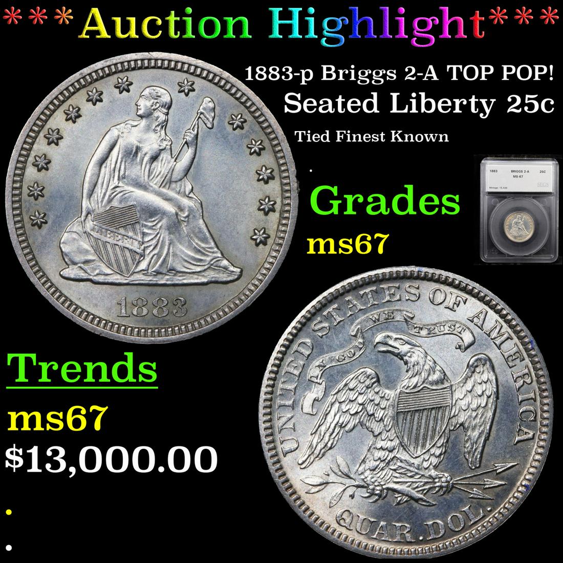 *Highlight* 1883-p Briggs 2-A TOP POP! Seated Liberty (1 of 7)