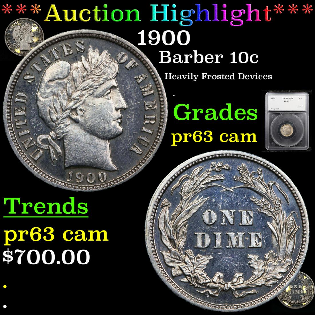 *Highlight* 1900 Barber 10c Graded pr63 cam (1 of 7)