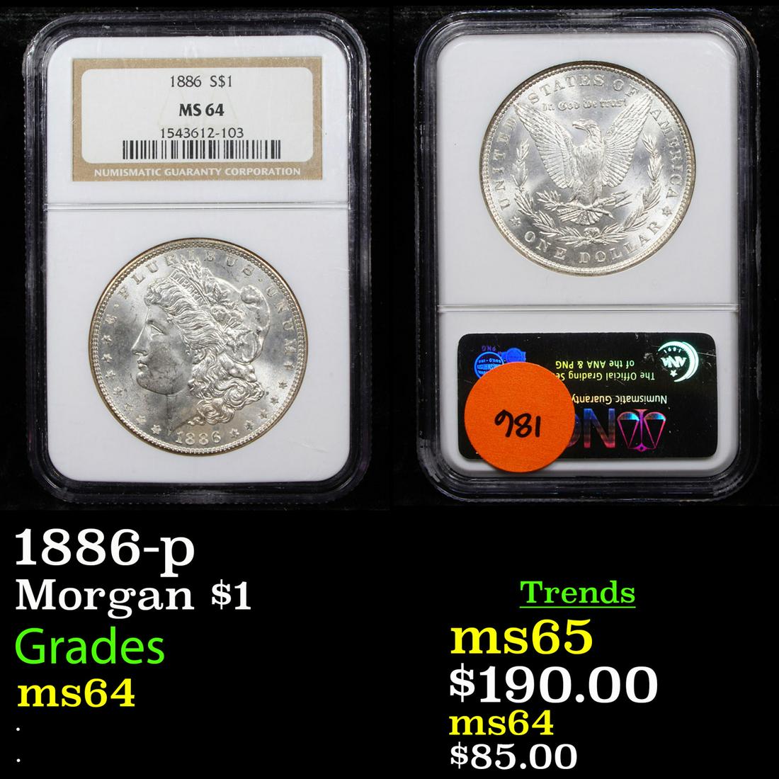 1886-p Morgan $1 Graded ms64 (1 of 3)