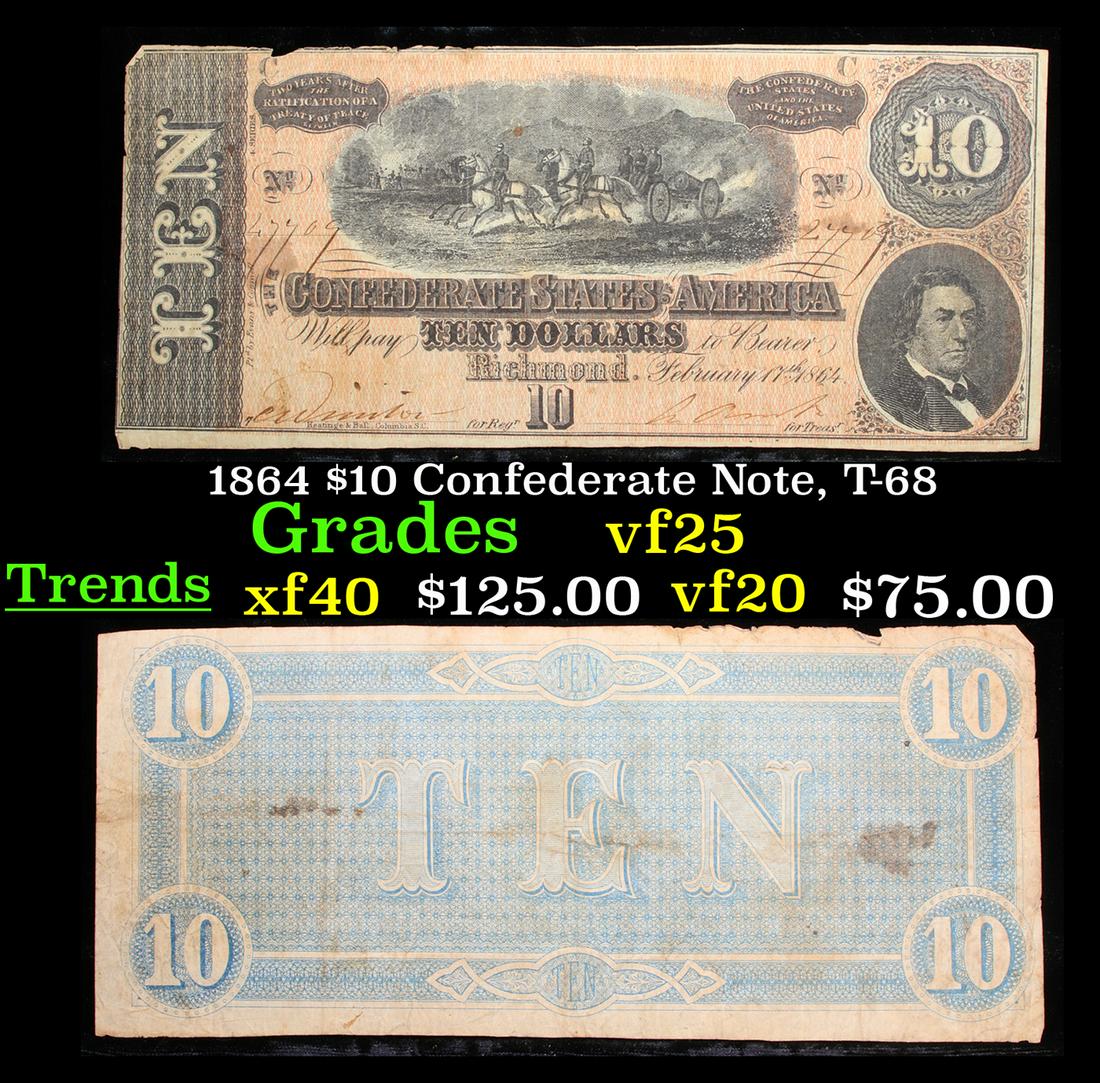 1864 $10 Confederate Note, T-68 Grades vf+ (1 of 3)