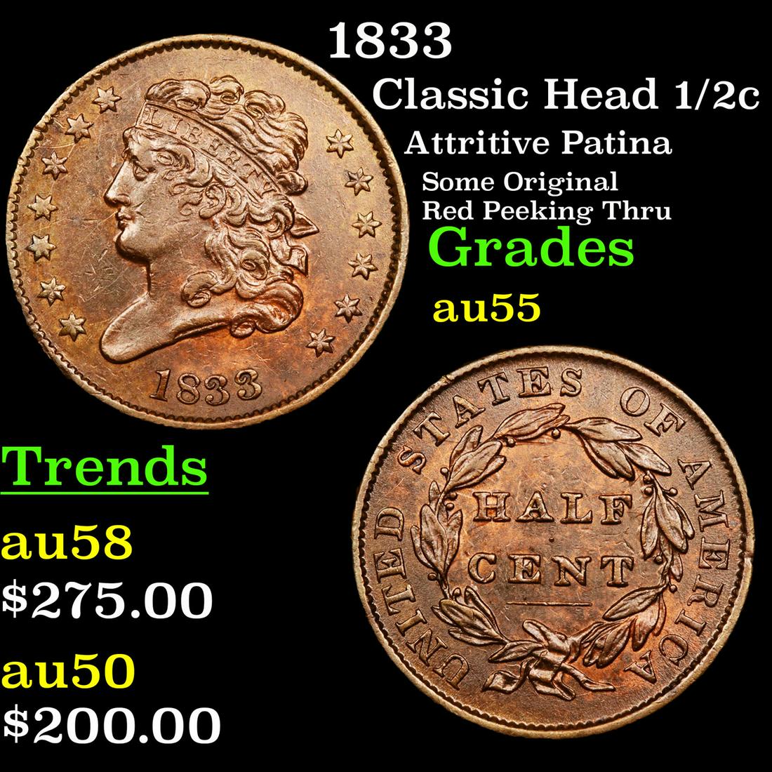 1833 Classic Head 1/2c Grades Choice AU (1 of 3)