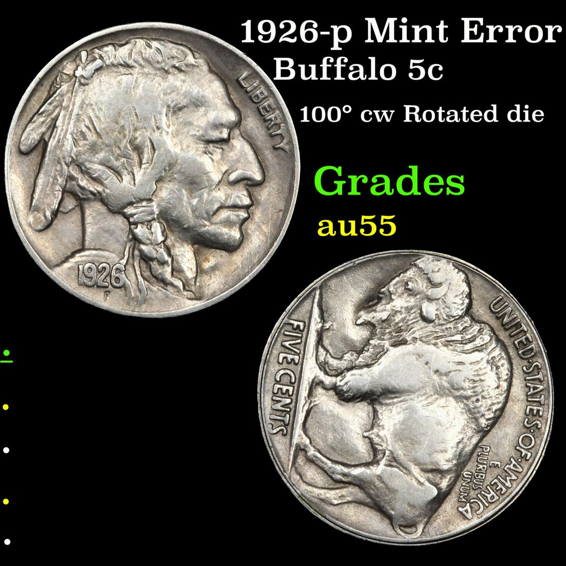 1926-p Mint Error Buffalo 5c Grades Choice AU (1 of 3)