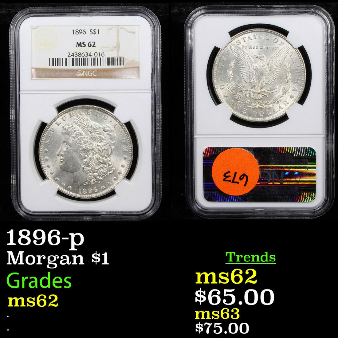 1896-p Morgan $1 Graded ms62 (1 of 3)