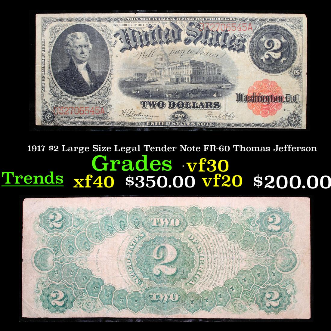 1917 $2 Large Size Legal Tender Note FR-60 Thomas (1 of 3)