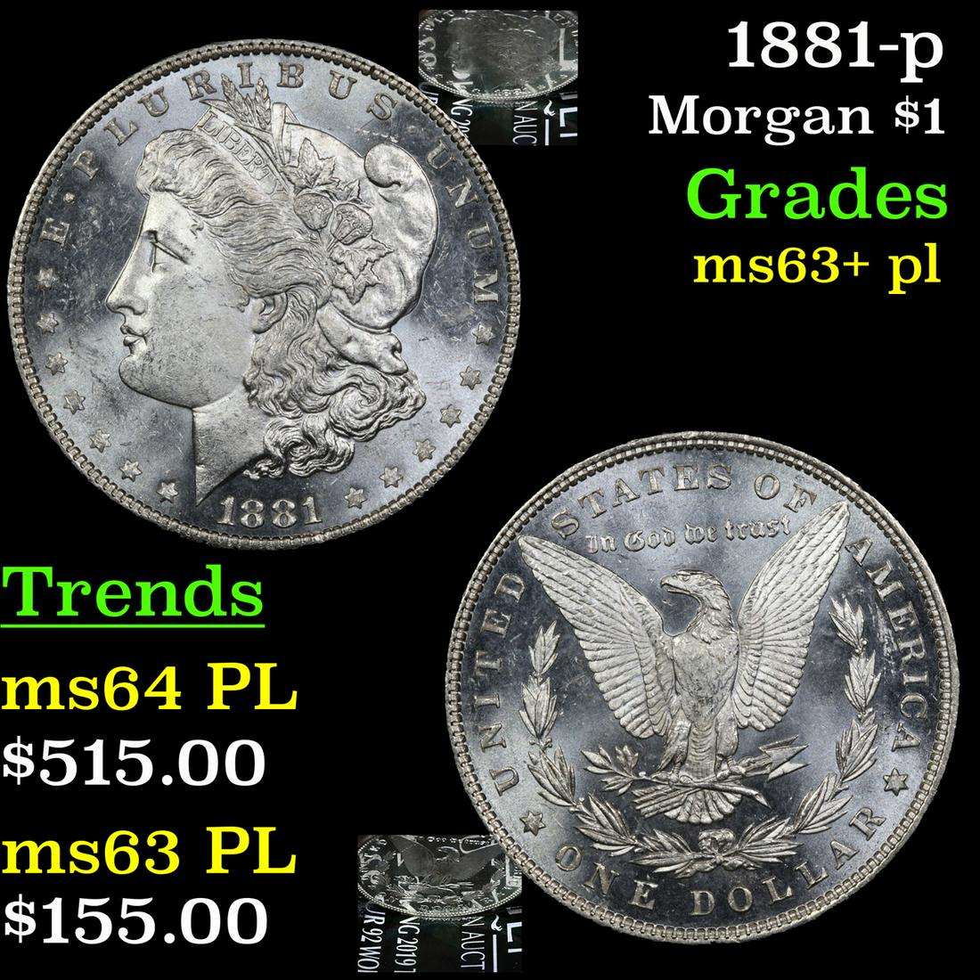 1881-p Morgan Dollar $1 Grades Select Unc+ PL (1 of 7)