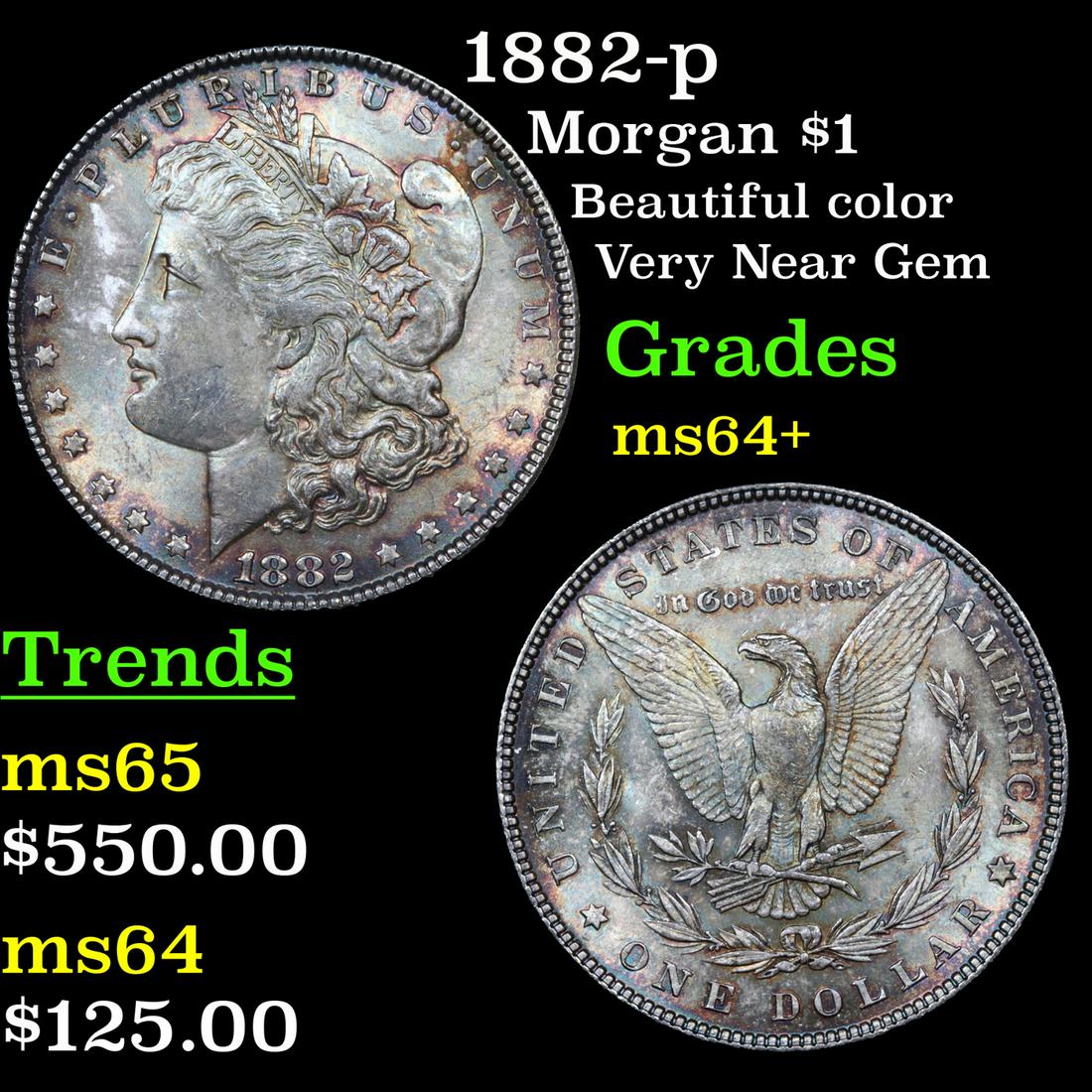 1882-p Morgan Dollar $1 Grades Choice+ Unc (1 of 3)