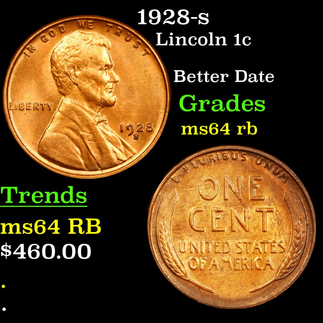 1928-s Lincoln Cent 1c Grades Choice Unc RB (1 of 3)