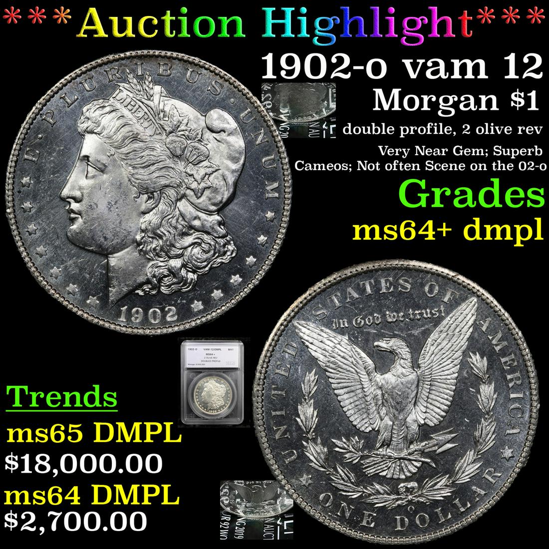 ***Auction Highlight*** 1902-o vam 12 Morgan Dollar $1 (1 of 9)