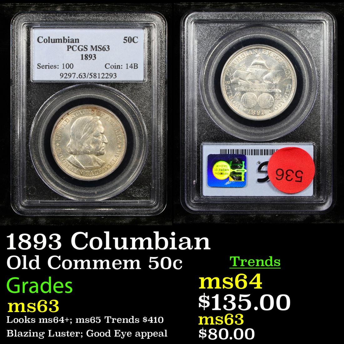 PCGS 1893 Columbian Old Commem Half Dollar 50c Graded (1 of 3)