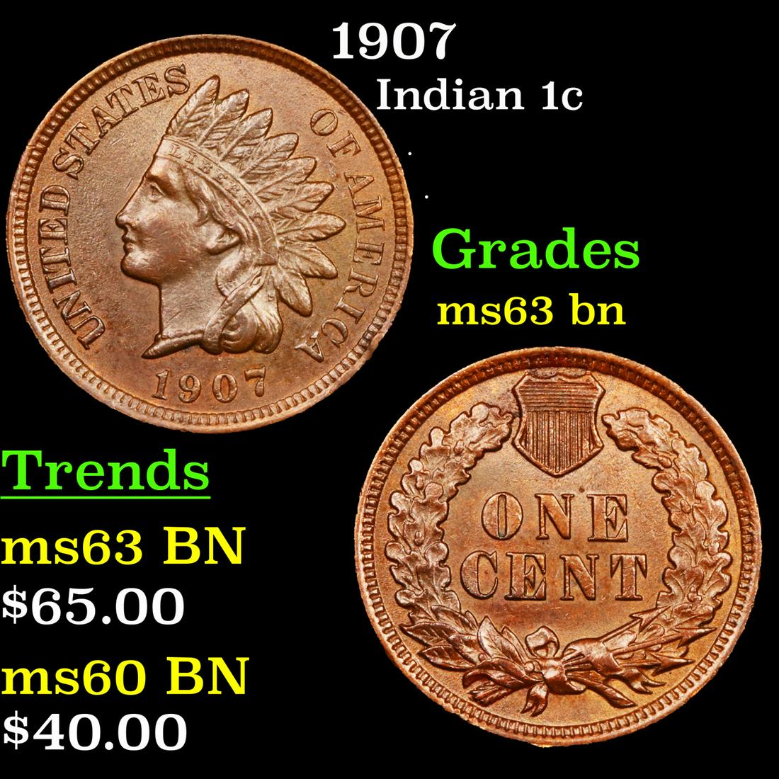 1907 Indian Cent 1c Grades Select Unc BN (1 of 3)