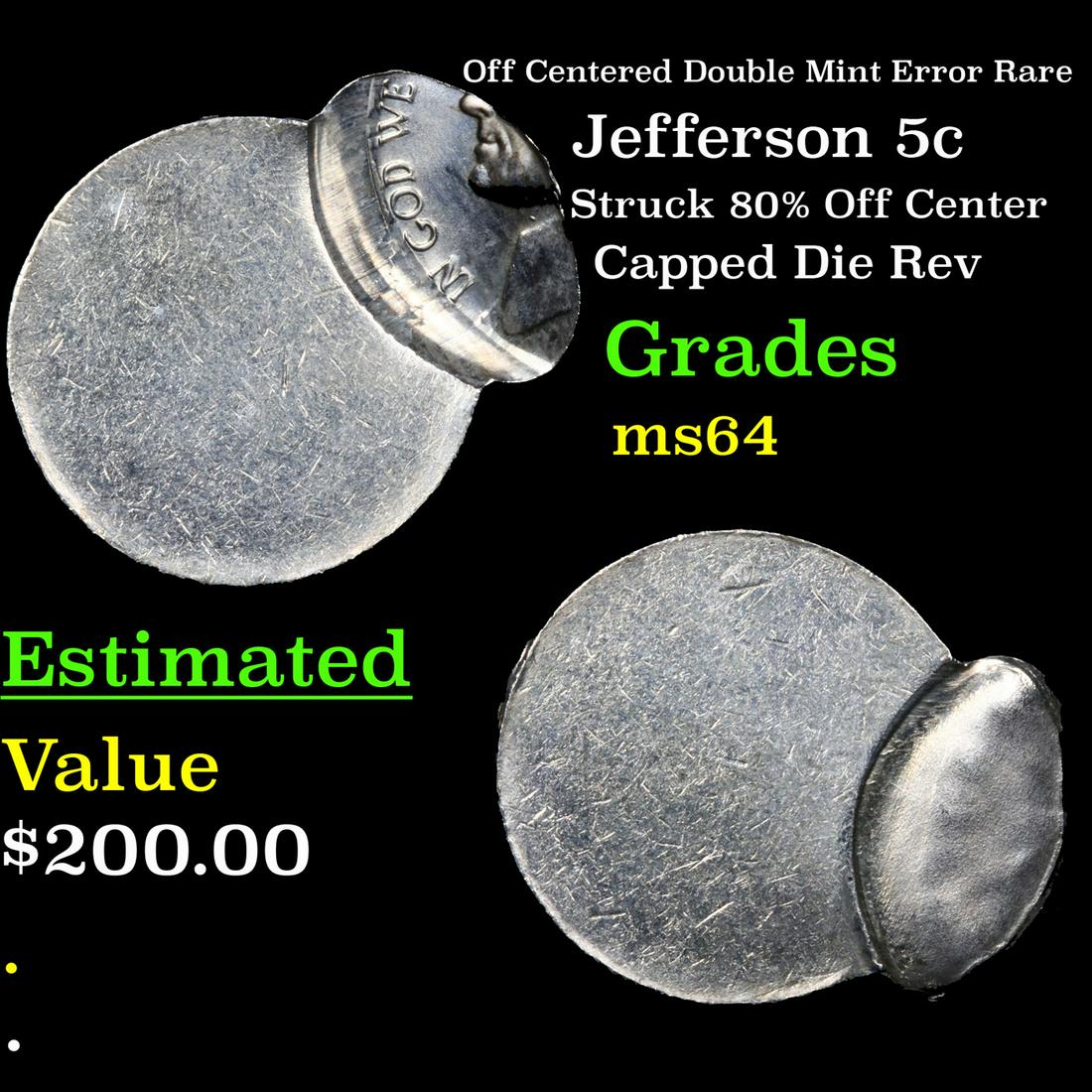 Off Centered Double Mint Error Rare Jefferson Nickel 5c (1 of 3)