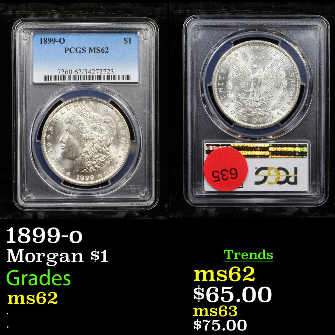 PCGS 1899-o Morgan Dollar $1 Graded ms62 By PCGS (1 of 3)
